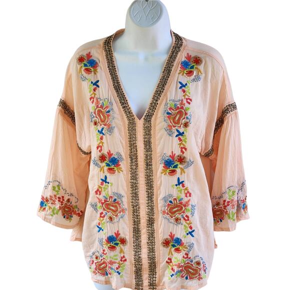 Soft Surroundings Womens Peasant TunicTop sz S Boho Floral Embroidered Cotton - Picture 2 of 8